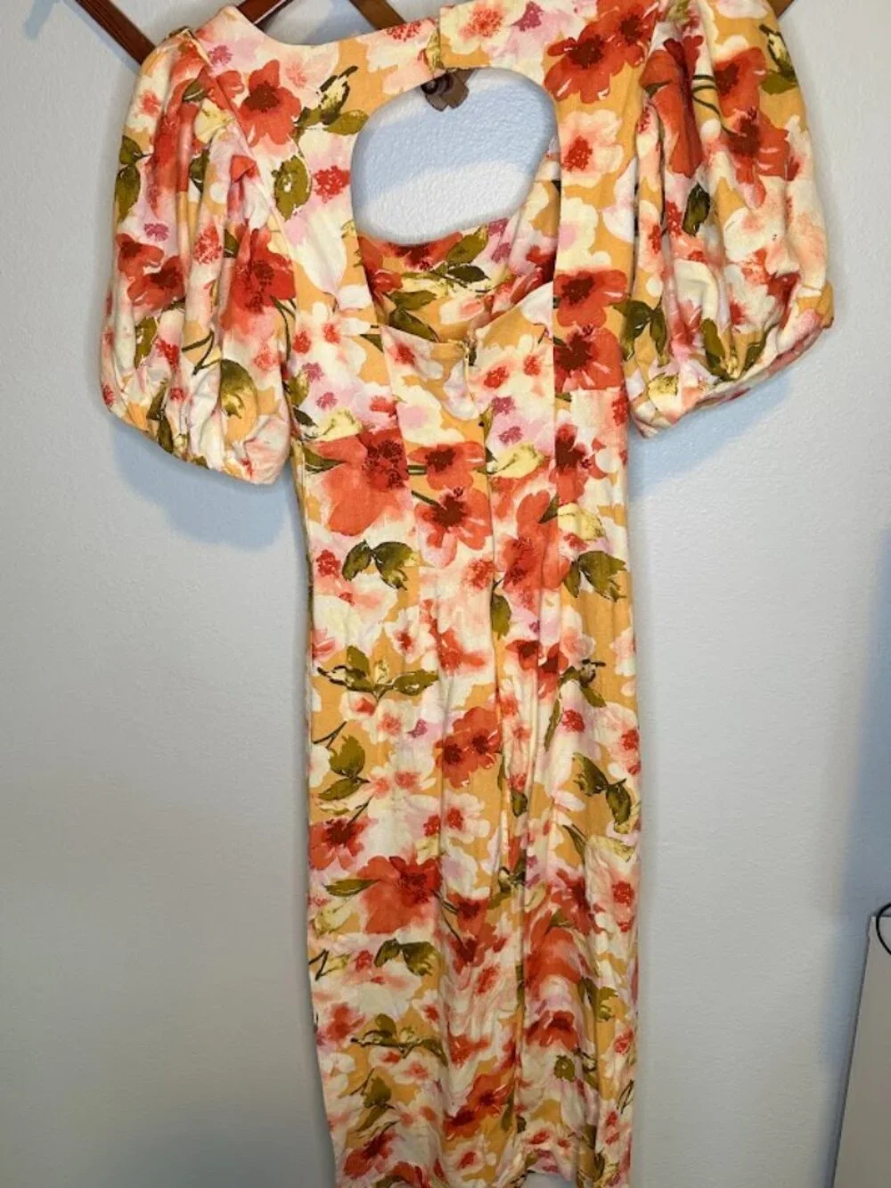 Anthropologie Moon River Square Neck Puff-Sleeve Floral Midi Dress - XS - Picture 10 of 12